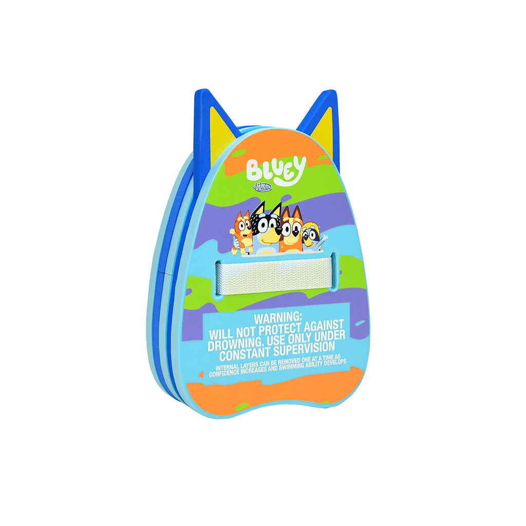 Bluey Pets Back Bubble children's swim float with dog ears, featuring a multicolour print of Bluey, Bingo, Bandit and Chilli. 