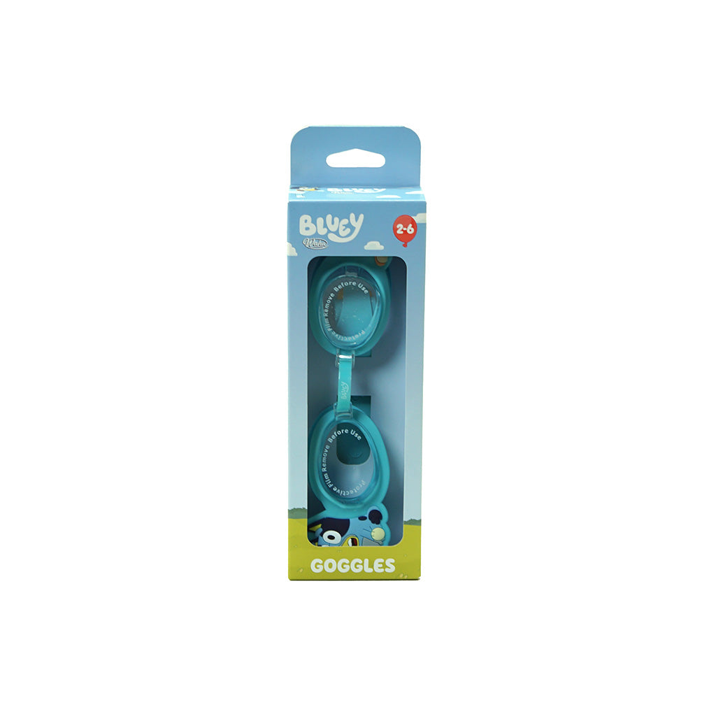 Wahu x Bluey Swim Goggles in package on white