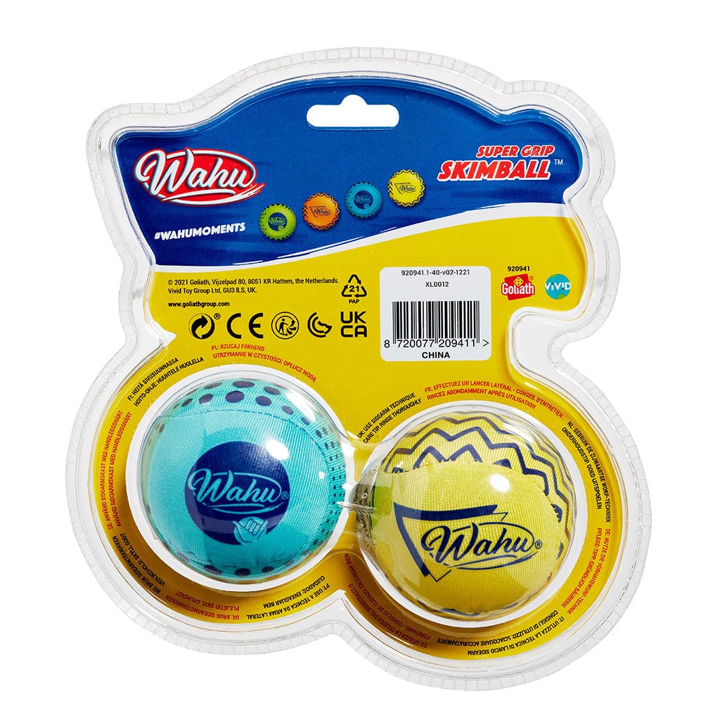 Blue and Yellow Wahu Super Grip Skimballs back of packaging