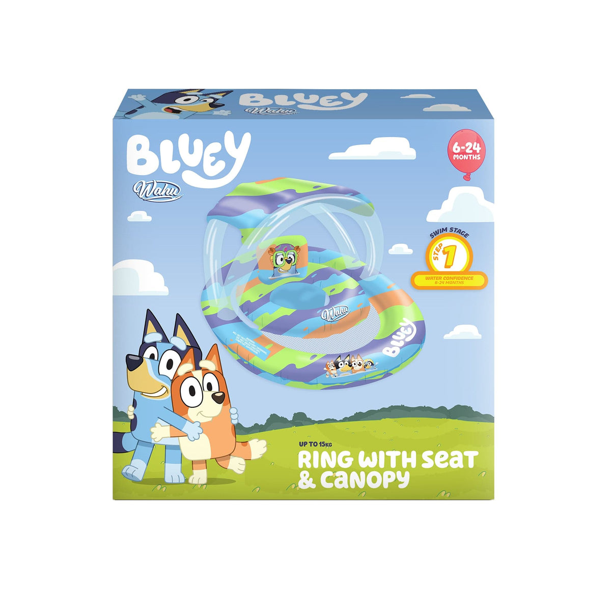 Wahu x Bluey Ring w/Seat &amp; Canopy 6-24 months-15kg
