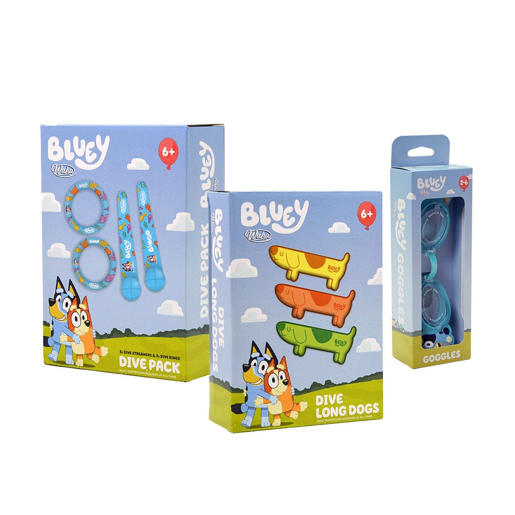 Wahu x Bluey Dive Fun Bundle products in packaging
