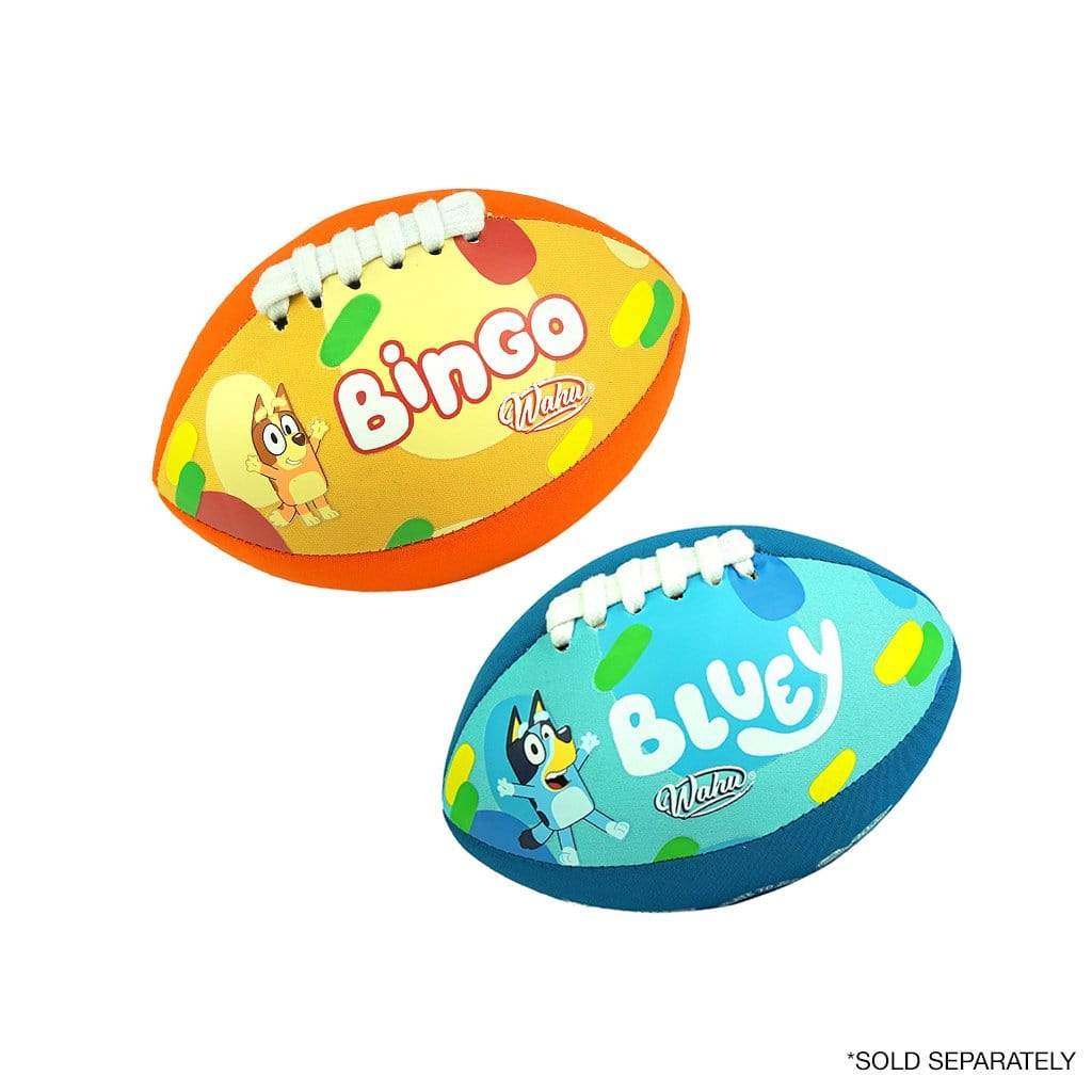 Bingo and Bluey Wahu Neoprene Mini  Footy out of pack on white background